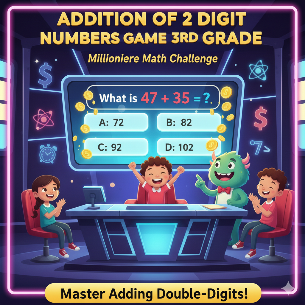 Addition of 2 digit numbers game for 3rd grade millionaire game