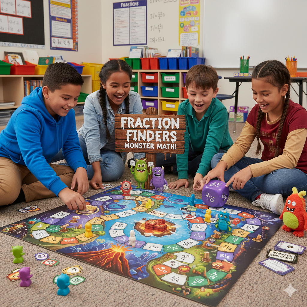 Finding equivalent fractions game for 5th grade monster board game