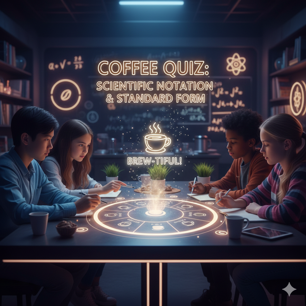Scientific notation and standard forms game for 7th grade coffee quiz game
