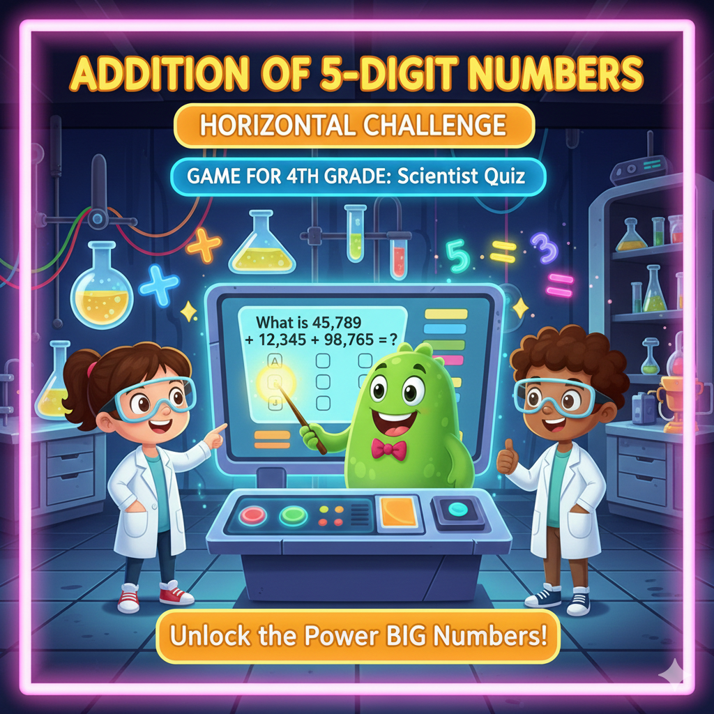 Addition of 5 digits horizontally game for 4th grade scientist quiz
