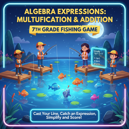 Algebra expressions multiplication addition game for 7th grade fishing game