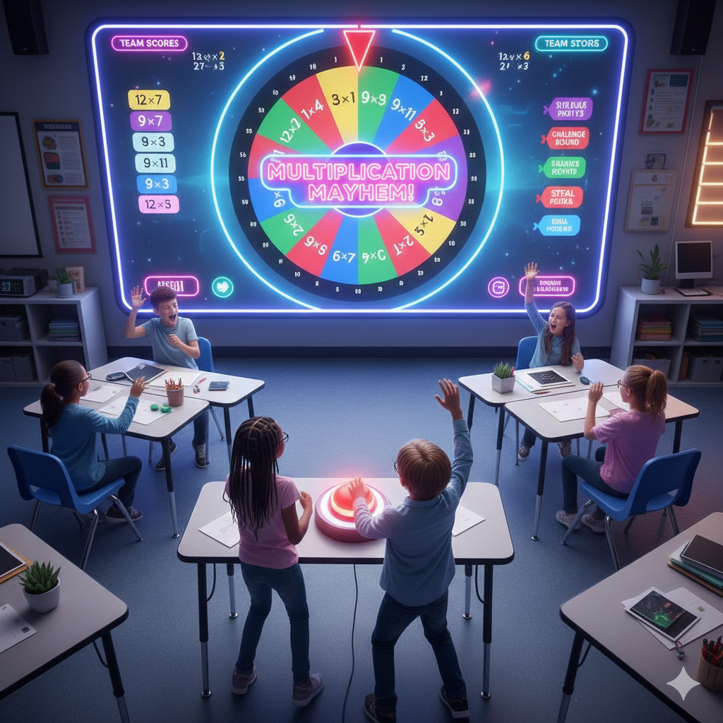 Multiplication problems game for 5th grade spin the wheel team game