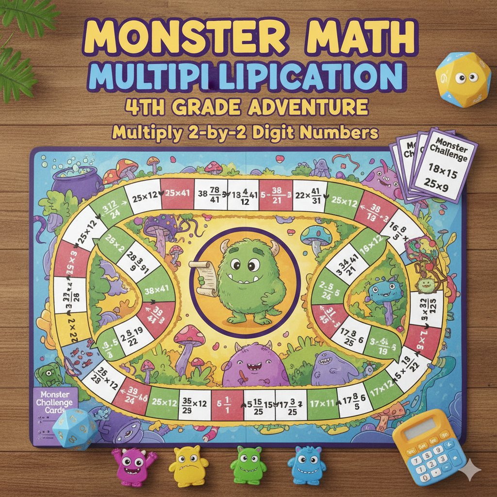Multiply 2 by 2 digit numbers game for 4th grade monster board game