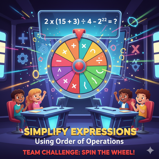 Simplify expressions using order of operations game for 5th grade spin the wheel team game